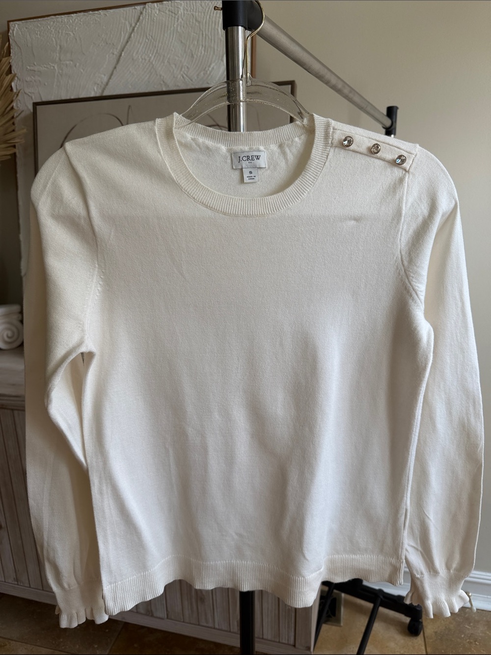 J. Crew Cream Crewneck Sweater with Shoulder Buttons